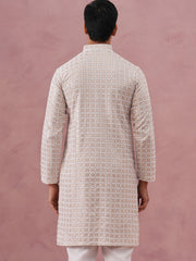 Men’s Rayon Sequin Embroidered Kurta (65KO 5332 Beige ) [FF] [E-8-7]