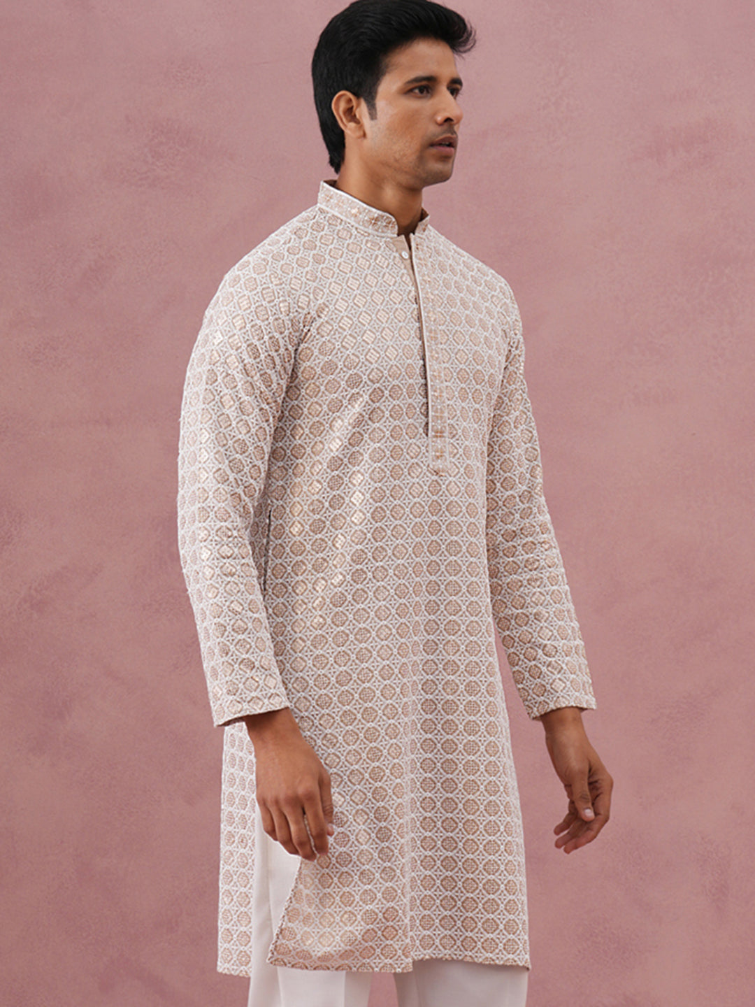 DesiQlo Men Embroidered Kurta Only - Beige - 65KO_5332Beige_S
