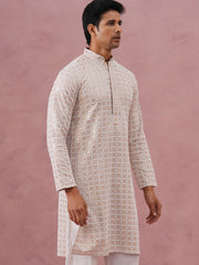 Men’s Rayon Sequin Embroidered Kurta (65KO 5332 Beige ) [FF] [E-8-7]