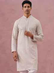 Men’s Rayon Sequin Embroidered Kurta (65KO 5332 Beige ) [FF] [E-8-7]