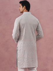 Men’s Rayon Sequin Embroidered Kurta (65KO 5332 Grey ) [FF] [E-8-7]