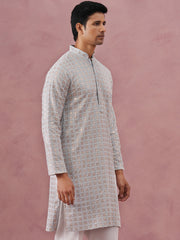 Men’s Rayon Sequin Embroidered Kurta (65KO 5332 Grey ) [FF] [E-8-7]