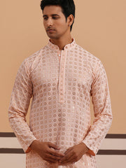 Men’s Rayon Sequin Embroidered Kurta ( 65KO 5332 Peach ) [FF] [E-8-7]