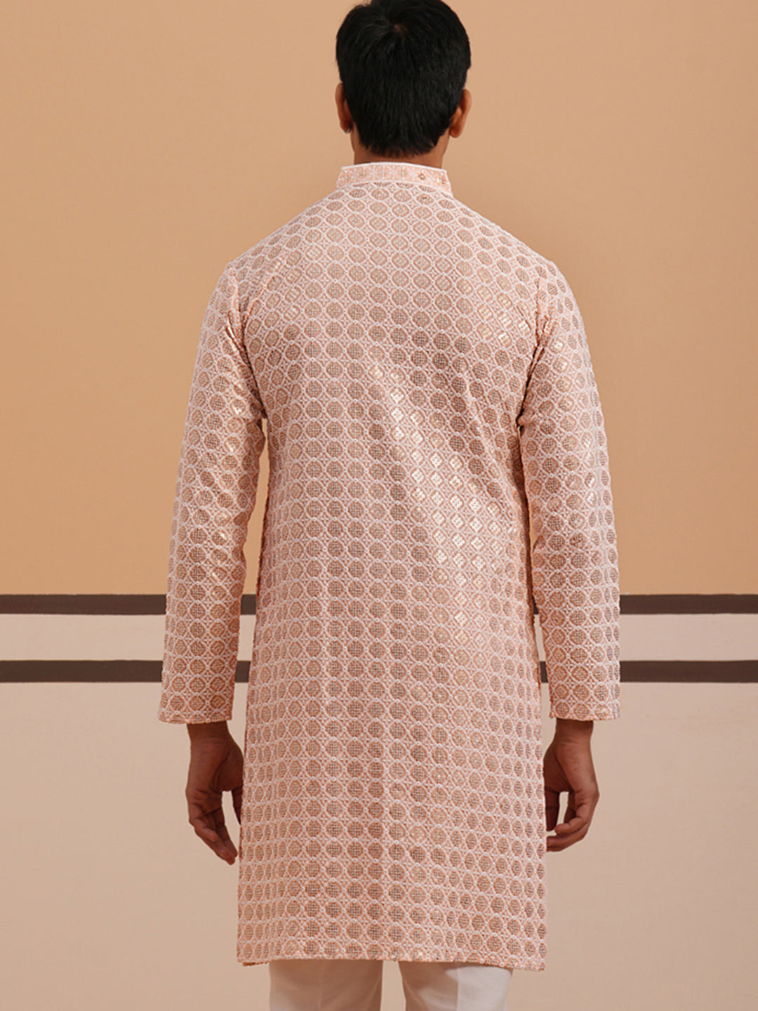 DesiQlo Men Embroidered Kurta Only - Orange - 65KO_5332Peach_S