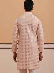 Men’s Rayon Sequin Embroidered Kurta ( 65KO 5332 Peach ) [FF] [E-8-7]