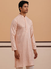 Men’s Rayon Sequin Embroidered Kurta ( 65KO 5332 Peach ) [FF] [E-8-7]