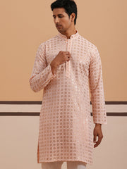 Men’s Rayon Sequin Embroidered Kurta ( 65KO 5332 Peach ) [FF] [E-8-7]