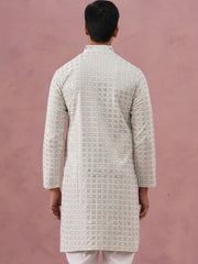 Men’s Rayon Sequin Embroidered Kurta ( 65KO 5332 Pista ) [FF] [E-8-7]