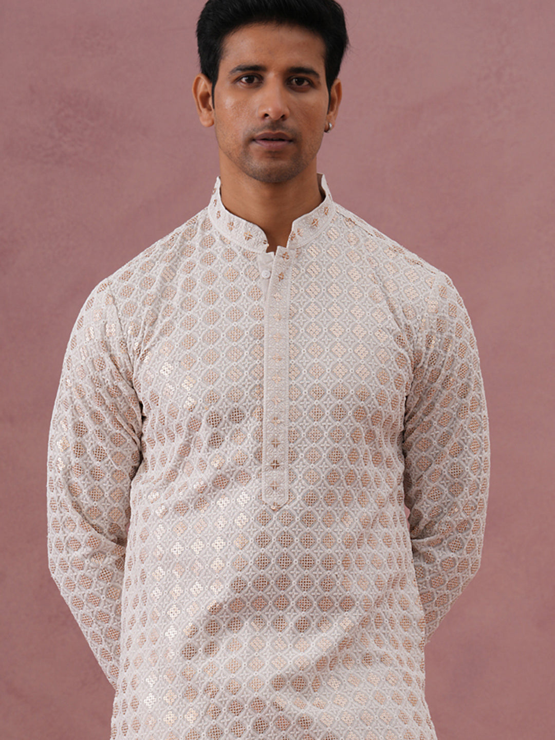 DesiQlo Men Embroidered Kurta Only - White - 65KO_5332White_S