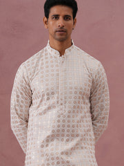 Men’s Rayon Sequin Embroidered Kurta (65KO 5332 White ) [FF] [E-8-7]
