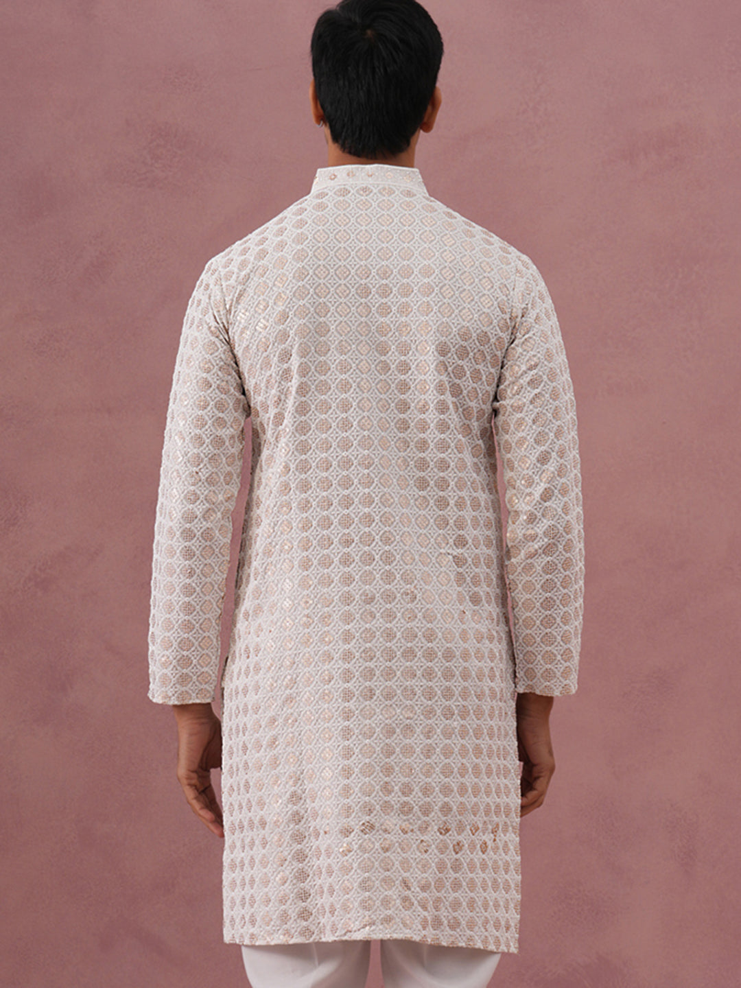 DesiQlo Men Embroidered Kurta Only - White - 65KO_5332White_S