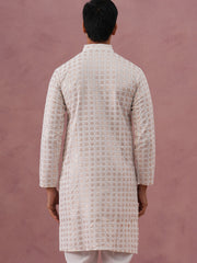 Men’s Rayon Sequin Embroidered Kurta (65KO 5332 White ) [FF] [E-8-7]