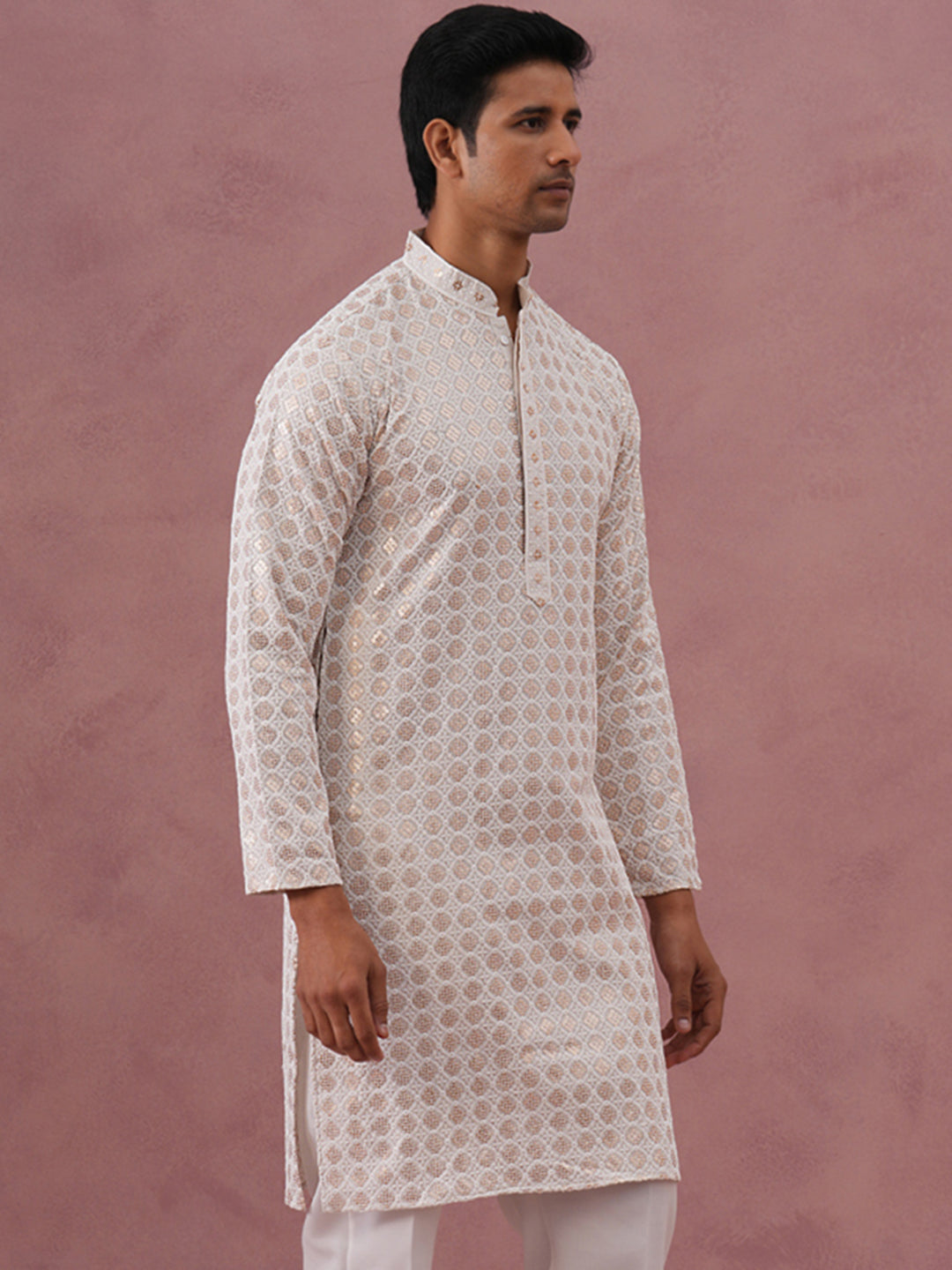 DesiQlo Men Embroidered Kurta Only - White - 65KO_5332White_S