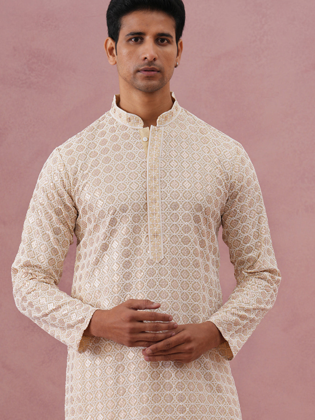 DesiQlo Men Embroidered Kurta Only - Yellow - 65KO_5332Yellow_S