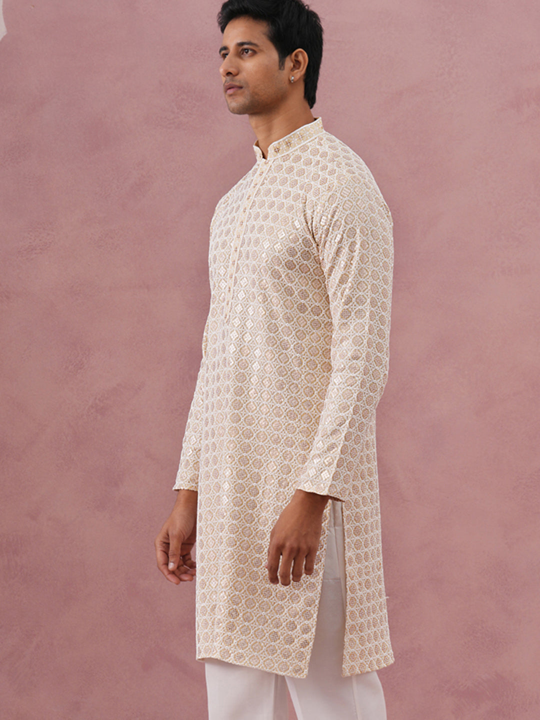 DesiQlo Men Embroidered Kurta Only - Yellow - 65KO_5332Yellow_S