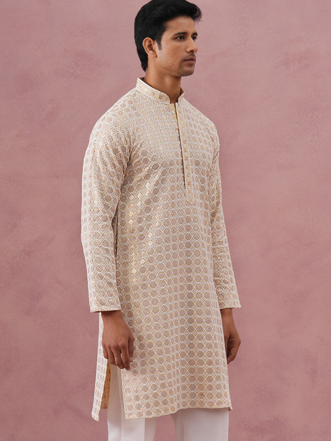 DesiQlo Men Embroidered Kurta Only - Yellow - 65KO_5332Yellow_S