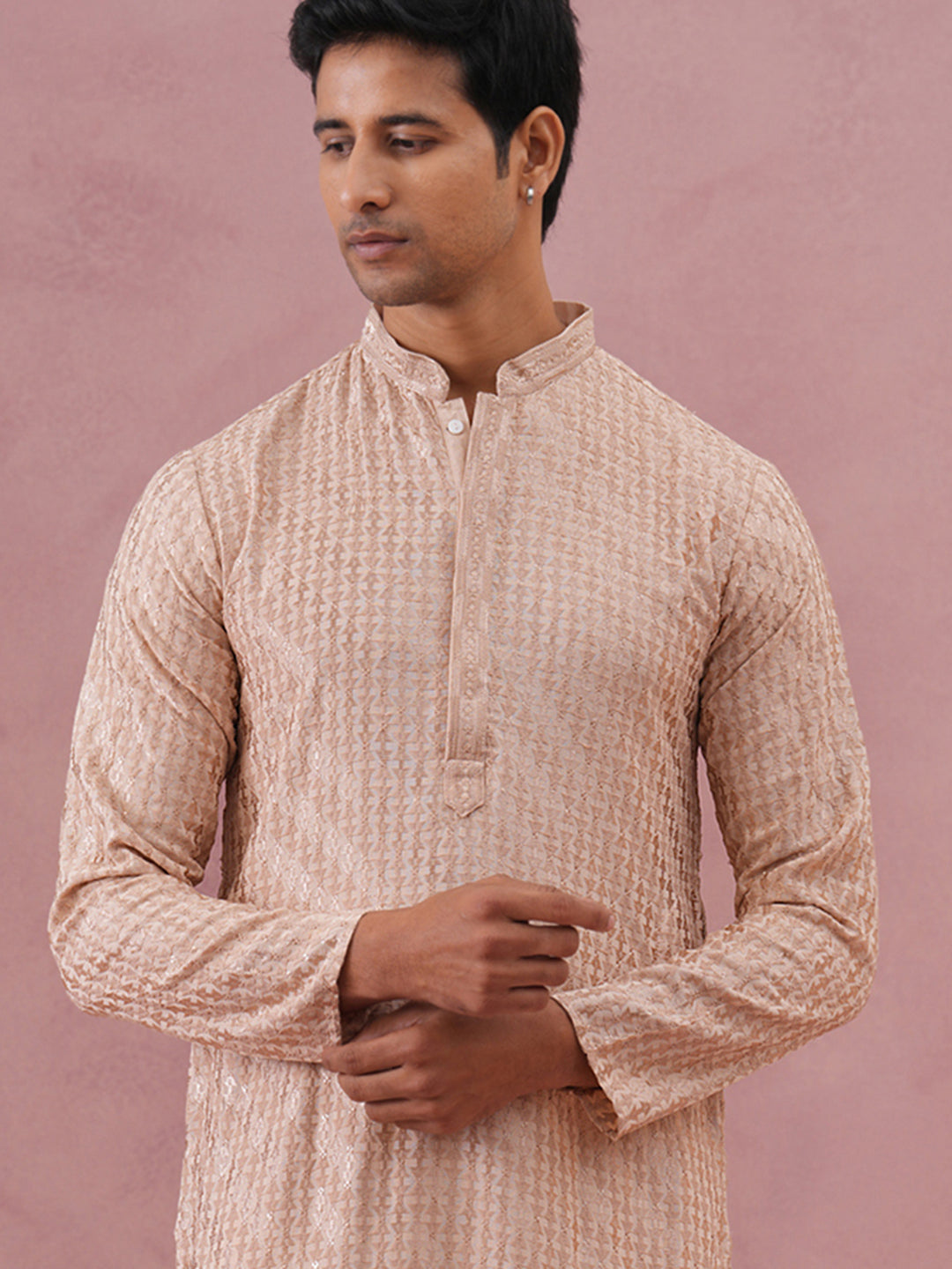 DesiQlo Men Embroidered Kurta Only - Beige - 65KO_5333Beige_S