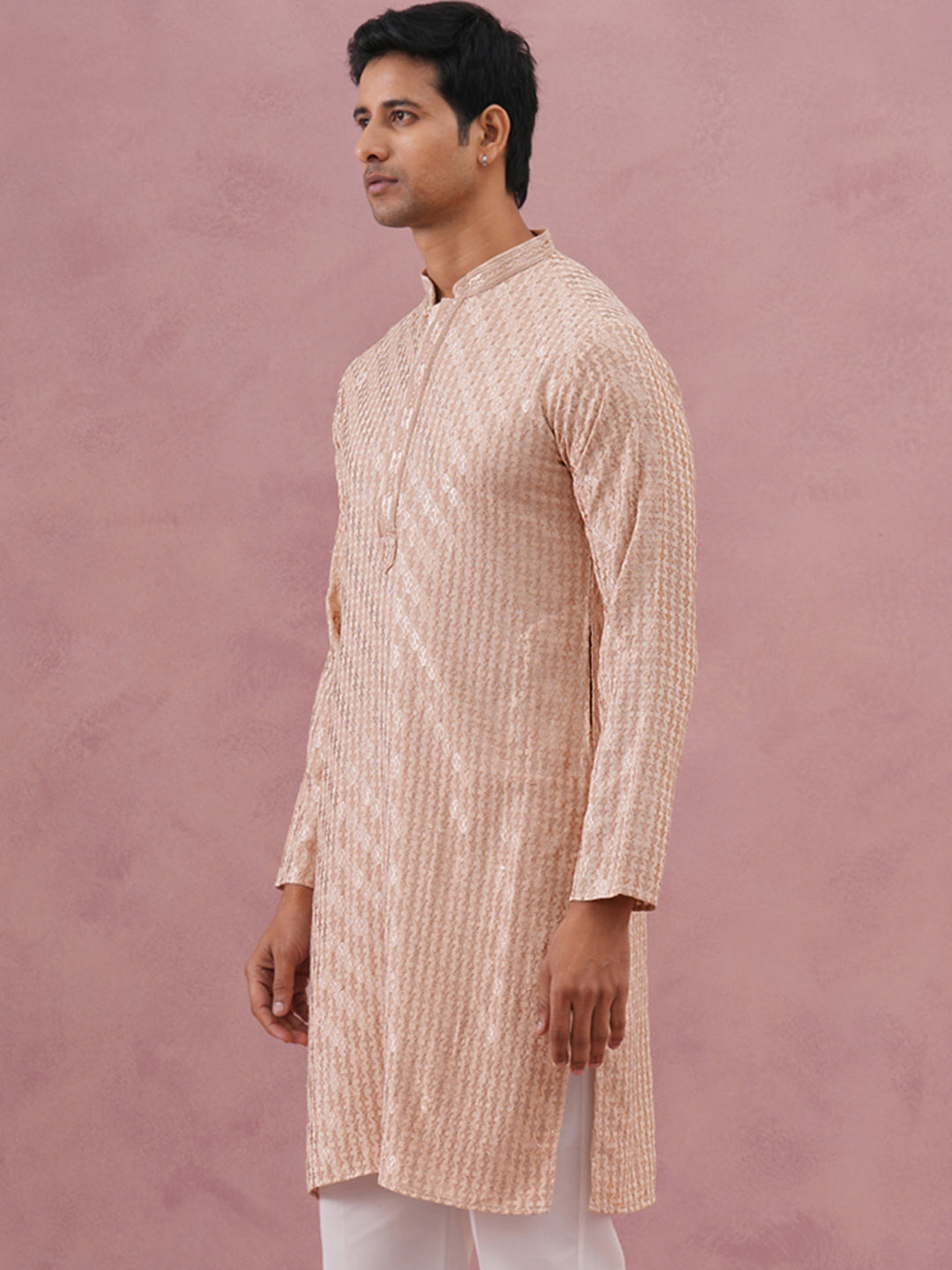 DesiQlo Men Embroidered Kurta Only - Beige - 65KO_5333Beige_S