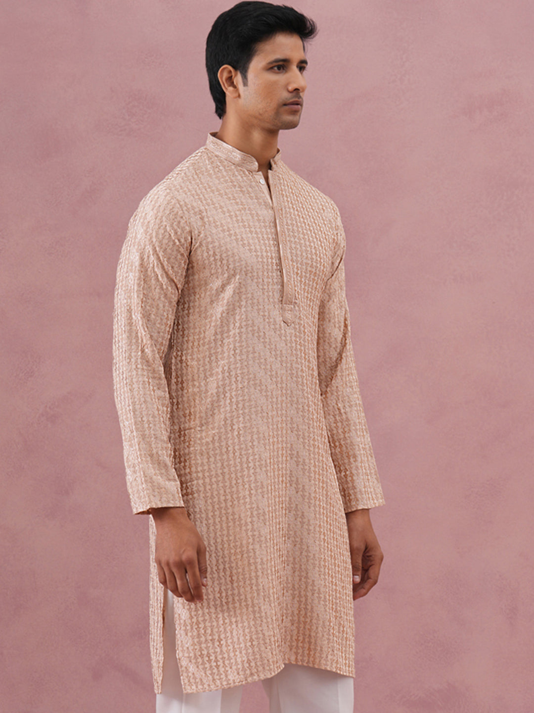 DesiQlo Men Embroidered Kurta Only - Beige - 65KO_5333Beige_S