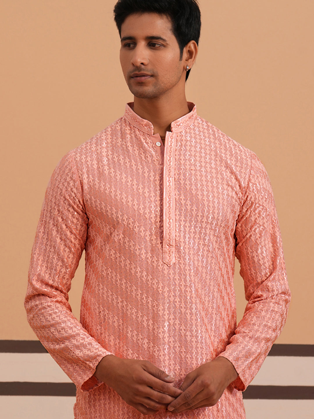 Rayon Embroidered Kurta for Men ( 65KO 5333 Peach ) [FF] [Q-18]