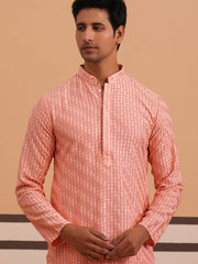 Rayon Embroidered Kurta for Men ( 65KO 5333 Peach ) [FF] [Q-18]