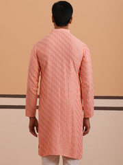 Rayon Embroidered Kurta for Men ( 65KO 5333 Peach ) [FF] [Q-18]