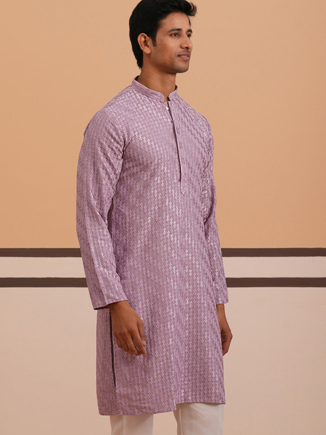 DesiQlo Men Embroidered Kurta Only - Purple - 65KO_5333Purple_S