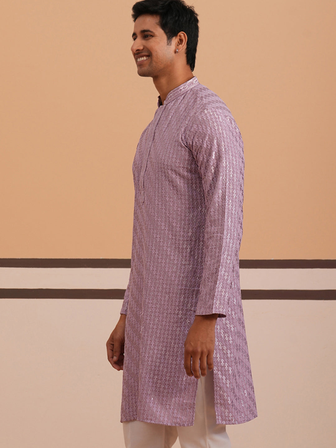 DesiQlo Men Embroidered Kurta Only - Purple - 65KO_5333Purple_S