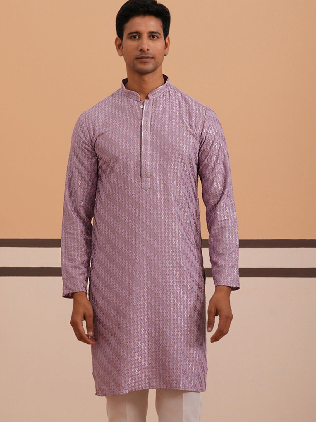 DesiQlo Men Embroidered Kurta Only - Purple - 65KO_5333Purple_S