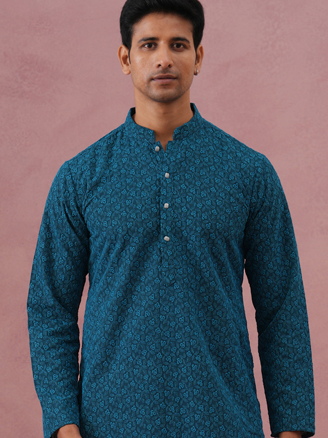 DesiQlo Men Embroidered Kurta Only - Multicolor - 65KO_5334Peacock_S