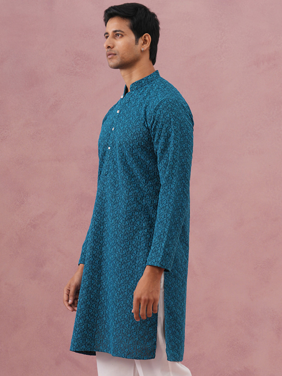 DesiQlo Men Embroidered Kurta Only - Multicolor - 65KO_5334Peacock_S