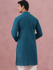Traditional Cotton Blend Embroidered Kurta ( 65KO 5334 Peacock ) [FF] [F-1-2-3-4]