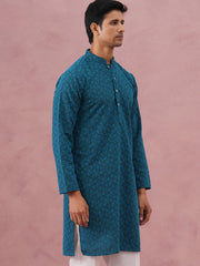 Traditional Cotton Blend Embroidered Kurta ( 65KO 5334 Peacock ) [FF] [F-1-2-3-4]
