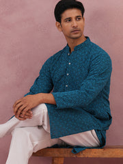 Traditional Cotton Blend Embroidered Kurta ( 65KO 5334 Peacock ) [FF] [F-1-2-3-4]