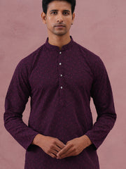 Traditional Cotton Blend Embroidered Kurta (65KO 5334 Purple ) [FF] [F-1-2-3-4]