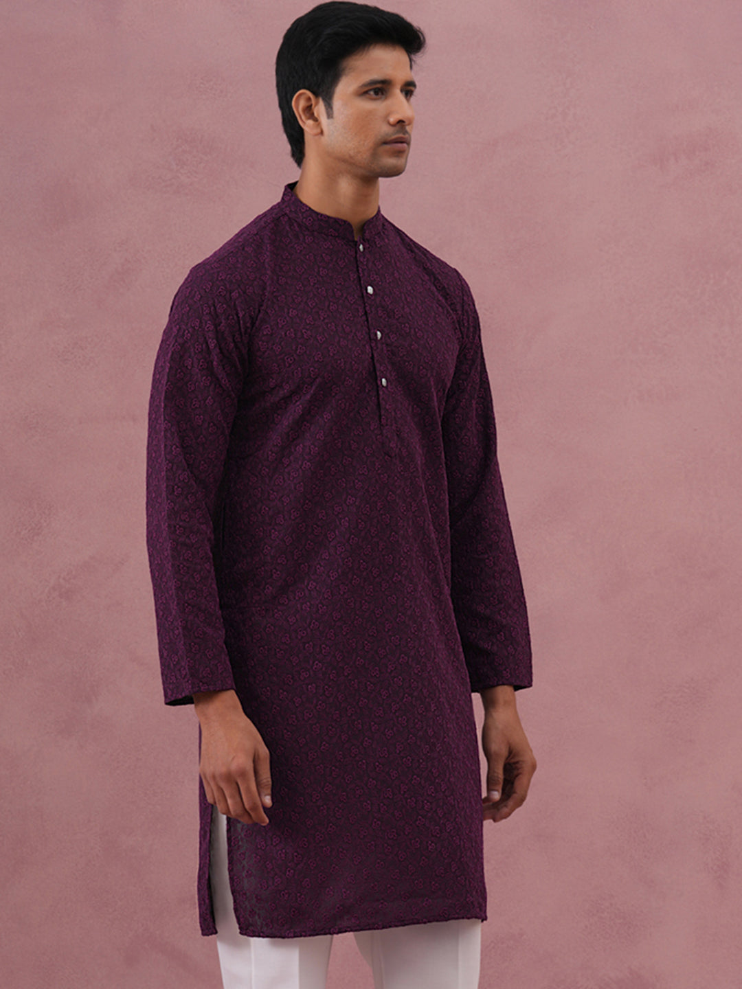 DesiQlo Men Embroidered Kurta Only - Purple - 65KO_5334Purple_S