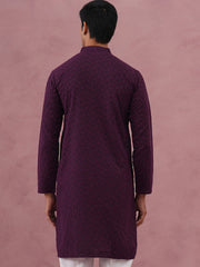 Traditional Cotton Blend Embroidered Kurta (65KO 5334 Purple ) [FF] [F-1-2-3-4]