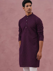 Traditional Cotton Blend Embroidered Kurta (65KO 5334 Purple ) [FF] [F-1-2-3-4]