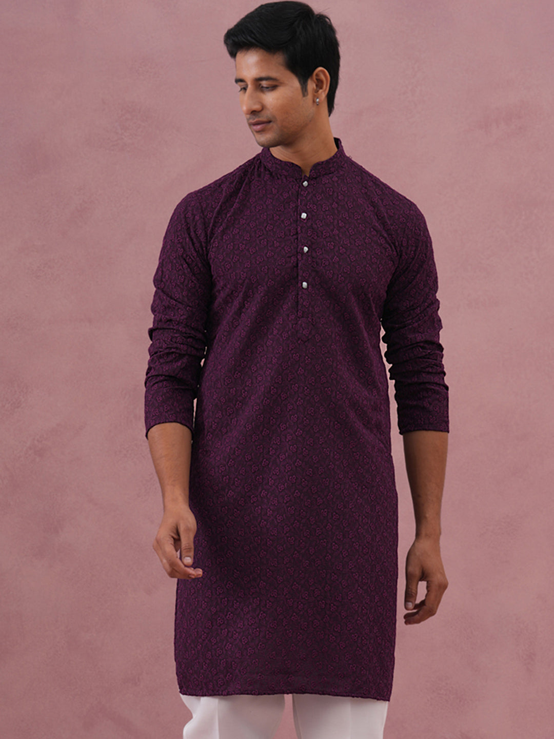 DesiQlo Men Embroidered Kurta Only - Purple - 65KO_5334Purple_S