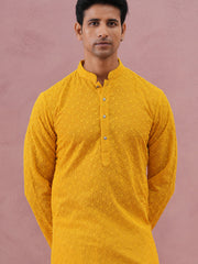 Traditional Cotton Blend Embroidered Kurta (65KO 5334 Yellow ) [FF] [F-1-2-3-4]