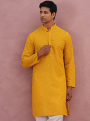 Traditional Cotton Blend Embroidered Kurta (65KO 5334 Yellow ) [FF] [F-1-2-3-4]