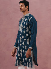 Silk Blend Ethnic Embroidered Kurta for Men ( 65KO 5335 Peacock ) [FF] [B-1-2]