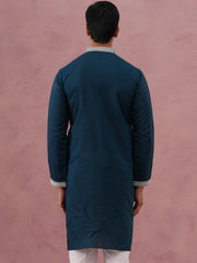 Silk Blend Ethnic Embroidered Kurta for Men ( 65KO 5335 Peacock ) [FF] [B-1-2]