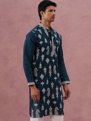 Silk Blend Ethnic Embroidered Kurta for Men ( 65KO 5335 Peacock ) [FF] [B-1-2]