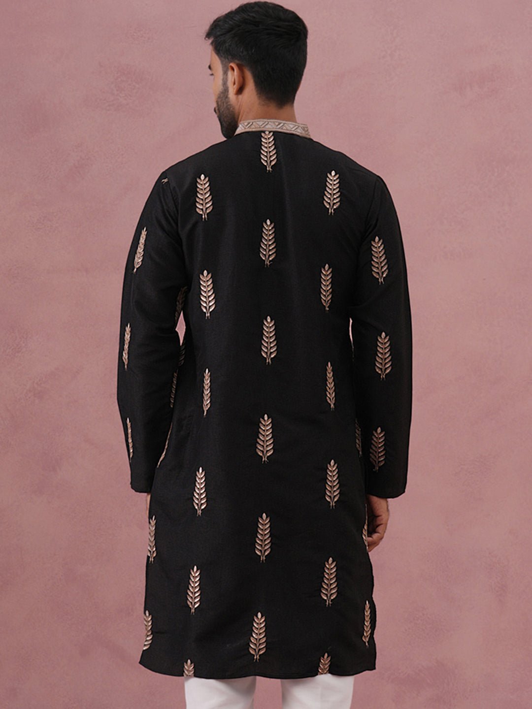 DesiQlo Men Embroidered Kurta Only - Black - 65KO_5336Black_S