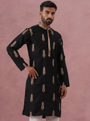 Men's Silk Blend Embroidered Kurta (65KO 5336 Black ) [FF] [J-1]