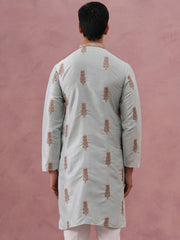 Men's Silk Blend Embroidered Kurta ( 65KO 5336 Sky ) [FF] [J-1]