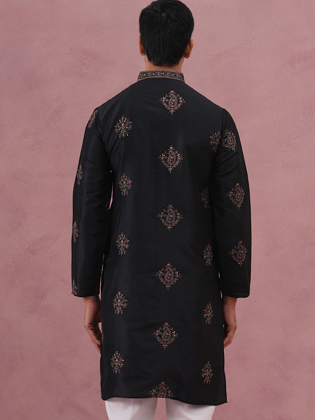 DesiQlo Men Embroidered Kurta Only - Black - 65KO_5337Black_S