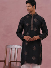 Silk Blend Black Kurta for Men (65KO 5337 Black ) [FF] [A-1-4]