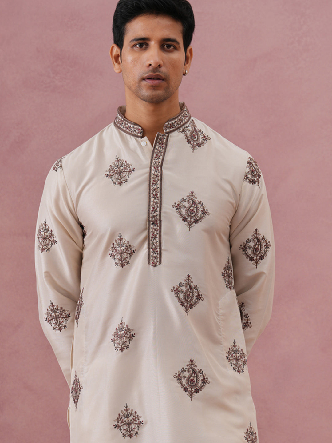 DesiQlo Men Embroidered Kurta Only - Beige - 65KO_5337Cream_S